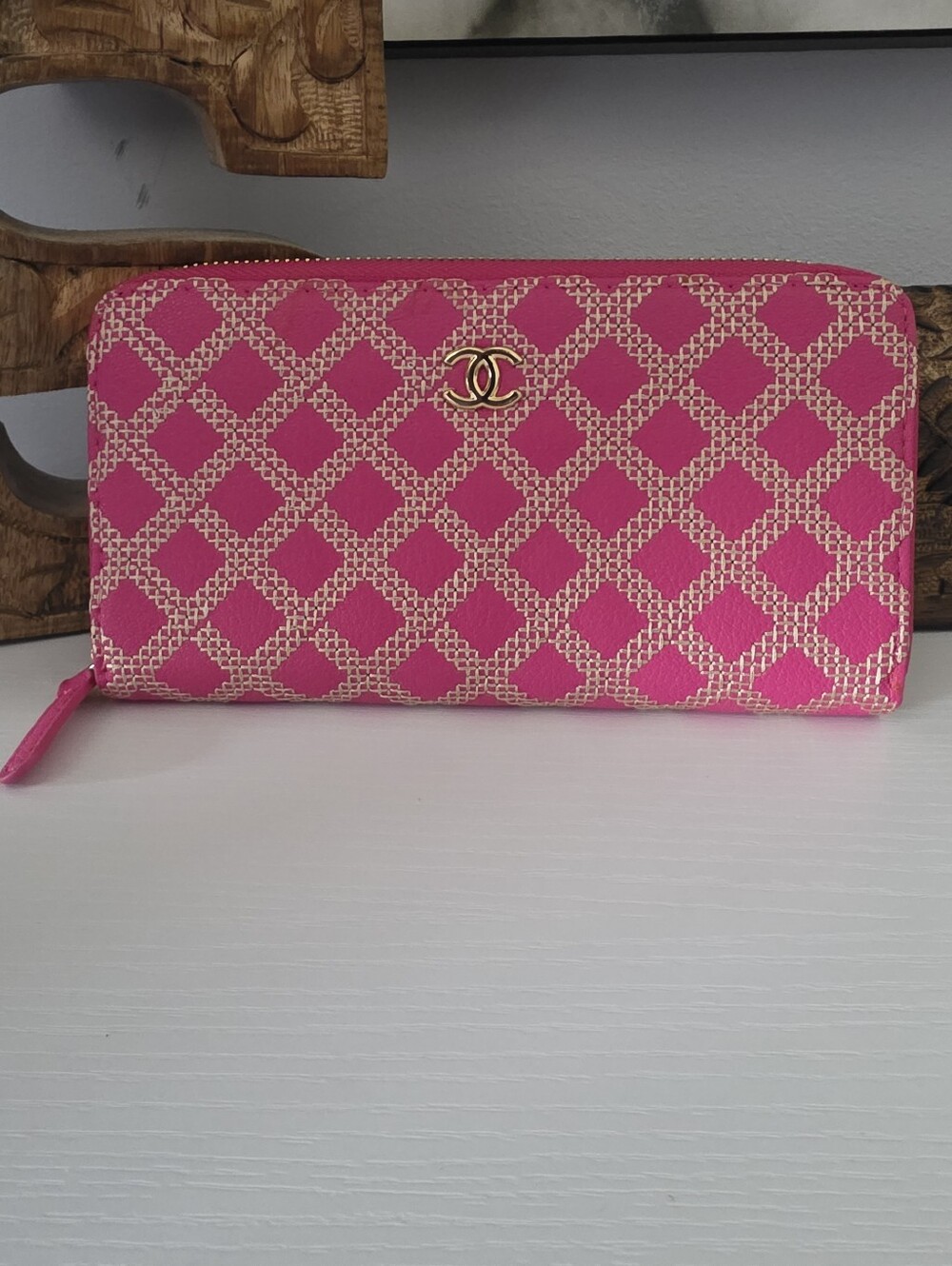 Chanel Pink Patterned Zip Wallet
